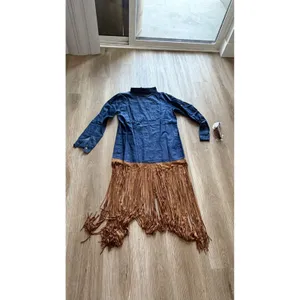 Set sunglasses & Blue Chambray Shirt Dress with Brown Faux Suede Fringe Hem - M thumbnail 10