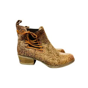 Circle G Women's Floral Embossed Leather Ankle Boots Brown Western Boho Size 10 thumbnail 2