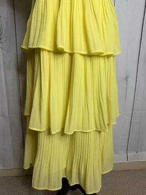 She + Sky Sz M Yellow Lined Chiffon Pleated Tiered Ruffle Midi Dress Sleeveless thumbnail 9