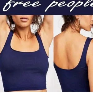 Free People Intimately Smooth Scoop Neck Crop Tank in Navy Sz XS/S NWT $20R thumbnail 2