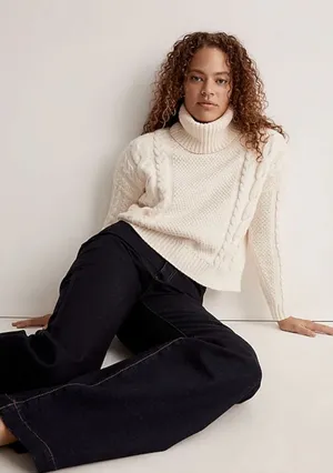 Madewell Cable Turtleneck Drop Shoulders Sweater in Antique Cream‎ Size Medium thumbnail 1