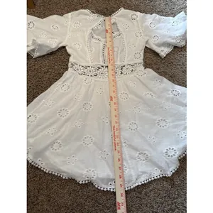 Saints + Secrets White Bell Sleeve Cutout Ruffle Mini Sheer Dress US Small thumbnail 7