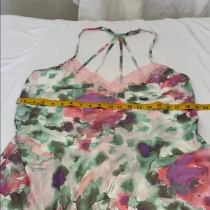In Bloom Watercolor Floral Lace-Trim Chemise in Pink & Green thumbnail 5