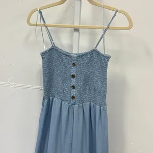 Love Tree Blue Tencel Smocked Wide Leg Jumpsuit Womens Medium 3487RM Pocketed thumbnail 3