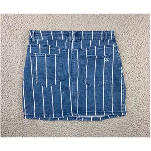 Altar'd State Denim Mini Skirt Women M Blue White Vertical Stripe Boho‎ Coastal thumbnail 2