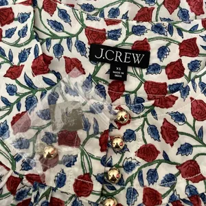 NWT!! J. CREW Shirred Popover Top Blouse Rosewood Floral‎ Preppy Buttons X-Small thumbnail 10