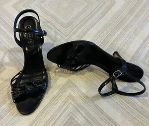 Coach Joelle Black Kid Leather Strappy Bow Heels Size 7.5 thumbnail 1