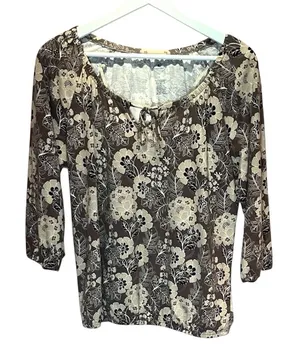 St. John’s Bay Women’s Knit Blouse Peasant Style Neutral Floral Size Large thumbnail 1