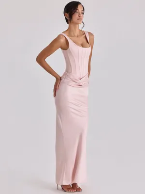 House of CB Kira Blush Pink Satin Gathered Maxi Dress XS thumbnail 10