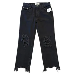 FREE PEOPLE Maggie Mid Rise Washed Black Distressed Jeans Raw Hem Size 24 NEW thumbnail 4