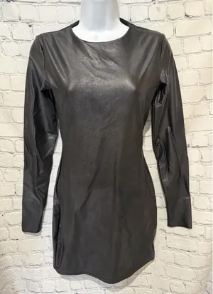 Naked Wardrobe Black Leather Look Round Neck Long Sleeve Bodycon Mini Dress S thumbnail 1