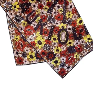 Vintage 1970s Floral Scarf‎ Made in Japan Rolled Hem Mod Brown Pink Autumn 25x25 thumbnail 8