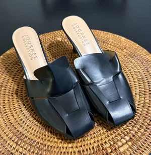 Journee Collection Black Woven Cage Heeled Mules Pointed Toe Sandals Womens 9 thumbnail 1