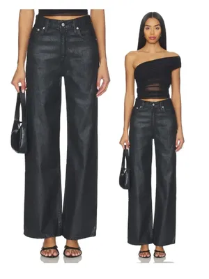 NWT Levi's Premium Ribcage Wide Leg Jeans A6081-0057 BLACK COATED Size 27x32 thumbnail 2