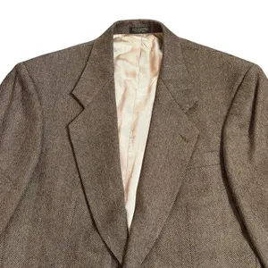 Oscar de la Renta men's blazer 40L 100%‎ Wool herringbone brown 2 button Jacket thumbnail 3