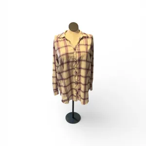 Knox Rose White Sand Plaid Button-Up Shirt New Size XL thumbnail 5