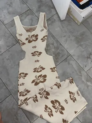 Floral Open Back Dress Tan thumbnail 2