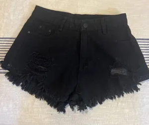 Shein Womens Shorts Black Denim Distressed Jean Shorts Women’s Small EUC thumbnail 1