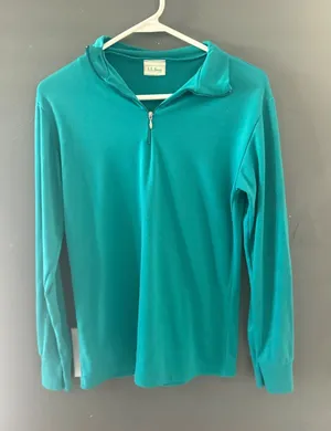 LL Bean Vintage 90s Teal‎ Green Quarter Zip Pullover Long Sleeve Knit Top Size M thumbnail 1