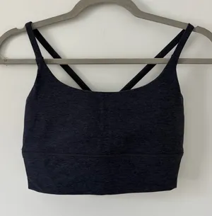 Vuori Long Line Elevation Sports Bra Midnight Heather Black Blue Small thumbnail 1