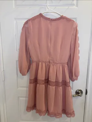 ASOS Design Embroidered Floral Mini Dress Pink Sheer Lace Detail Boho US 2 thumbnail 3