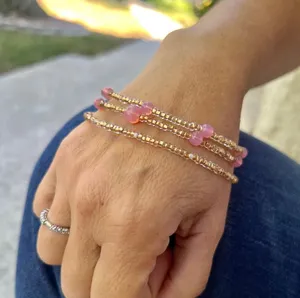 Triple Strand Yellow Gold colored and Rose Pink Bracelet thumbnail 1