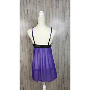 Ambrielle Women's‎ Medium Purple & Black Lace Babydoll Dress Nightgown thumbnail 5