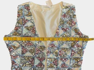 12th Tribe NWT Sequin Open Front Vest Top Large Pastel Geometric Festival Boho thumbnail 11