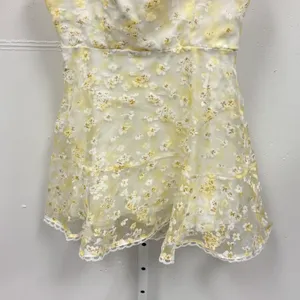 Lucy In The Sky Yellow Floral Tie Shoulder Mini Dress Lace Trim Size M Coquette thumbnail 4