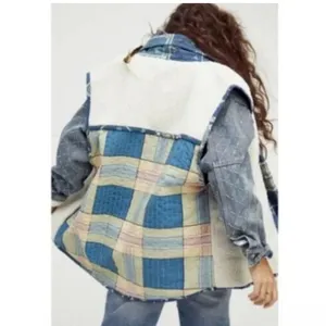 FREE PEOPLE Vera Plaid Patch‎ Sherpa Vest Oversized Boho Size Small thumbnail 2