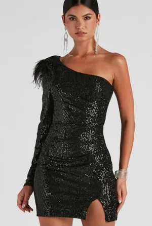 Windsor Black Sequin Asymmetrical Mini Dress thumbnail 1