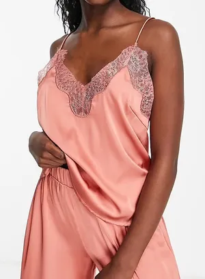 NWOT ASOS DESIGN satin pajama cami with lace in rust. Size US 10 thumbnail 1