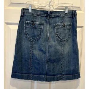 Old Navy Womens Blue Denim Mini Skirt Size 8 Medium Wash Front Slit Raw‎ Hem Y2K thumbnail 6