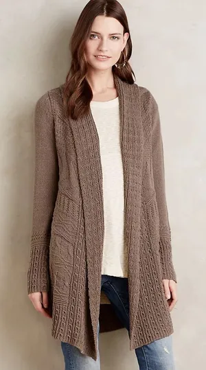 Angel of the North Anthropologie Brown Romi Cable Longline Open Front Cardigan thumbnail 1