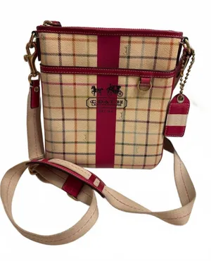 Coach Heritage Plaid Crossbody Bag with Pink Varsity Stripe Trim thumbnail 1