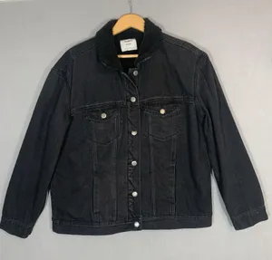 Old Navy Black Chore Jacket Oversized Boyfriend Sherpa Lined Ladies Sz Large Denim Barn thumbnail 1
