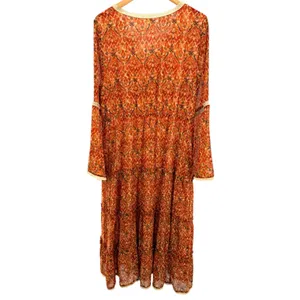 Talisman Boho Maxi Dress XL‎ Orange Terracotta Paisley Bell Sleeve Festival Gown thumbnail 9