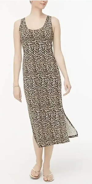 J.Crew Leopard Print Sleeveless Midi Tank Dress Scoop Neck Mob Wife Safari Chic thumbnail 1