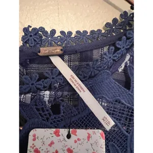 FREE PEOPLE Darling Diana Tunic Lace Top Size‎ XS-Blue Plaid $128 thumbnail 4
