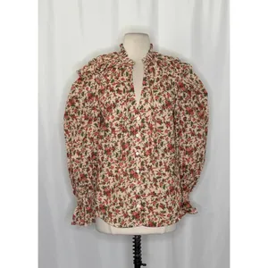 FREE PEOPLE Meant To‎ Be Blouse Floral Vintage Combo Ruffled Smocked Small thumbnail 2