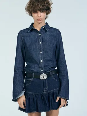 Zara Denim Ruffle Mini Skirt - Dark Blue thumbnail 5
