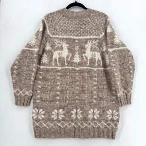 Venezia Jeans Sweater Women 14/16 Brown Reindeer Fair Isle Nordic Oversized thumbnail 2