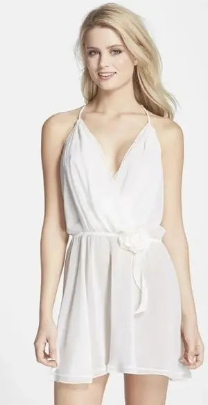 Flora Nikrooz Wedding Sleeveless V-Neck Mini Slip Dress White Medium thumbnail 1
