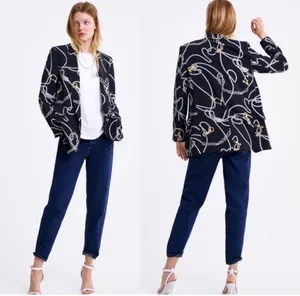 Zara Nautical Rope Print Blazer Jacket Navy Blue Size Medium thumbnail 2