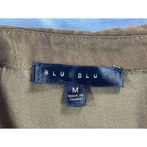 Blue Blush Womens Medium Olive Brown Satin Button Down Shirt Oversized Pocket To thumbnail 10