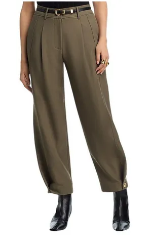 NWT Aqua Womens Folded Button Leg Balloon Pants Trousers IPL80854 Olive Green S thumbnail 1