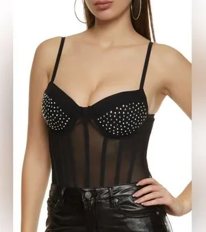 Haute Monde rinestone sheer body suit cami bustier Sz Medium NWT thumbnail 1