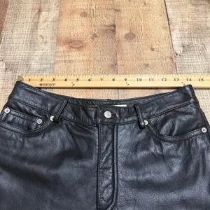 VINTAGE Tommy Hilfiger Women's Black Leather Pants Sz 6 Y2K Edgy Biker Grunge thumbnail 3