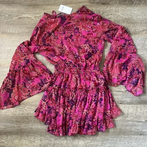 NWT MISA Los Angeles Leeva Floral Chiffon Bell-Sleeve Mini Dress Size XS thumbnail 5