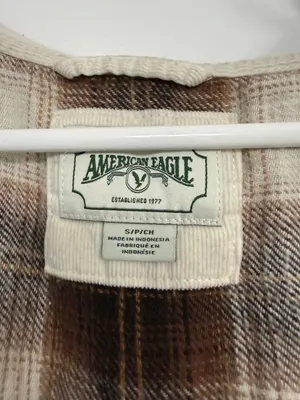 American Eagle Brown Plaid Hooded Flannel Shacket Women’s Small thumbnail 4